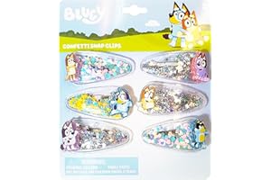 LUV HER Bluey Hair Accessories For Girls, 6pc Cute Hair Clips with Favorite Bluey Character Charms, Magical Confetti Hair Clips, Ages 3+