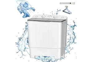 SPORTPULES Sportpulse 32lbs Compact Mini Twin Tub Washing Machine with Drying Rack, 20lbs Portable Laundry Washer and 12lbs Spinner, Convenient and Efficient for Dorms, Apartment (32lbs)