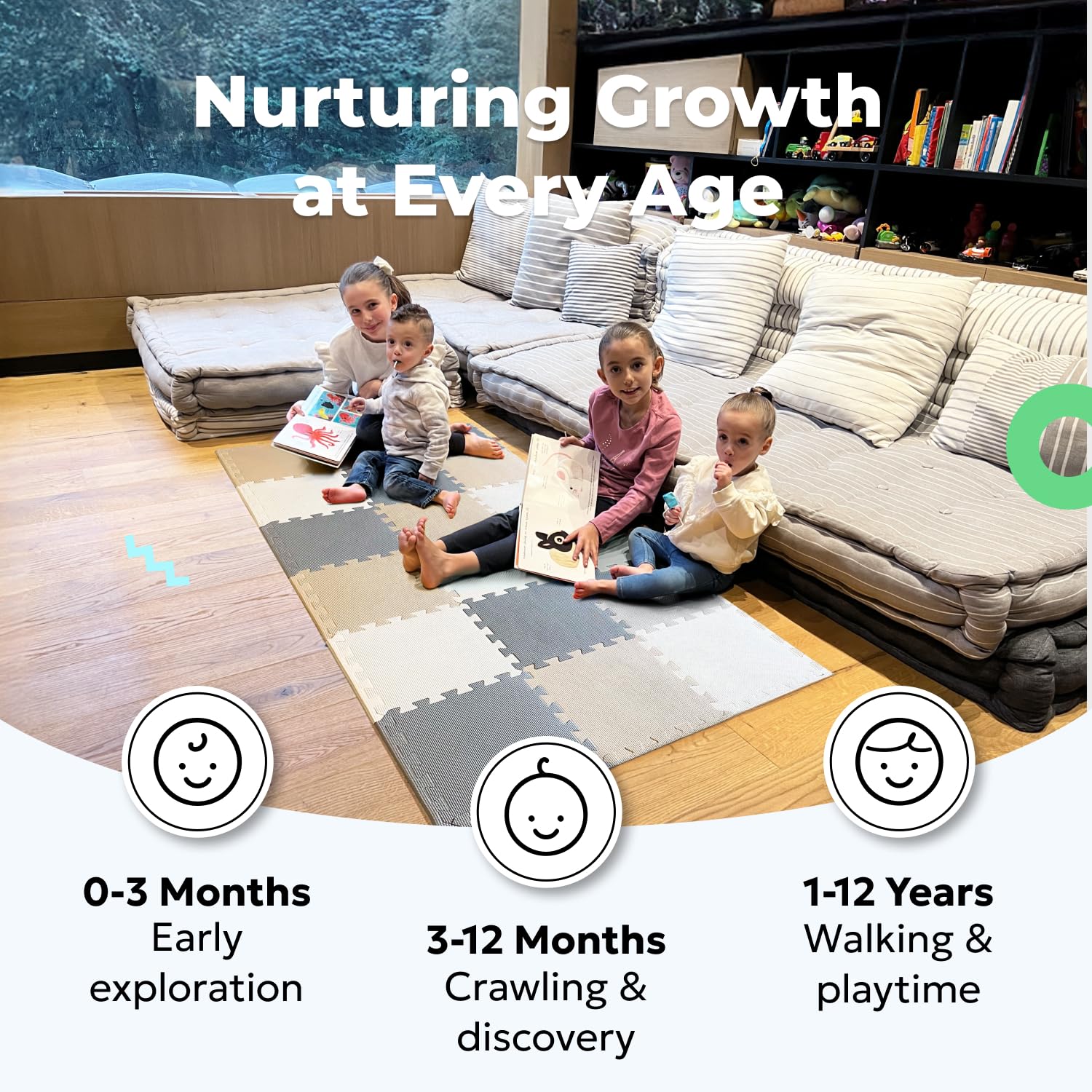 MioTetto Baby Play Mat, Soft Foam Floor Tiles for Kids. Adjustable Interlocking Foam Tiles, Fits with 50x50 Playpen Baby mat for Crawling & Development, Safe & Non-Toxic Playmat for Babies 6-12 Months