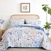 Xruibed Floral Quilt Sets Queen Size Blue Quilt Set 3 Pieces Bedspreads Bedding Set Soft and Cozy Microfiber Lightweight Quilt Flower Bed Coverlet Sets for All Season(Queen 96"x90")