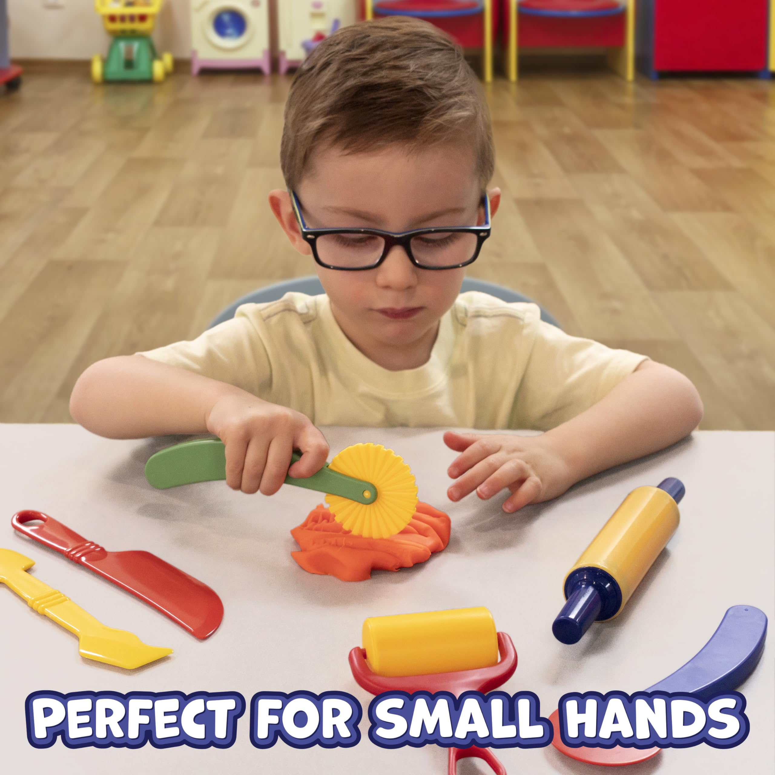READY 2 LEARN Dough Tools | Set of 6 | Playdough Tool Set | Roll, Cut, Mold and Flatten | Art Supplies for Toddler Crafts