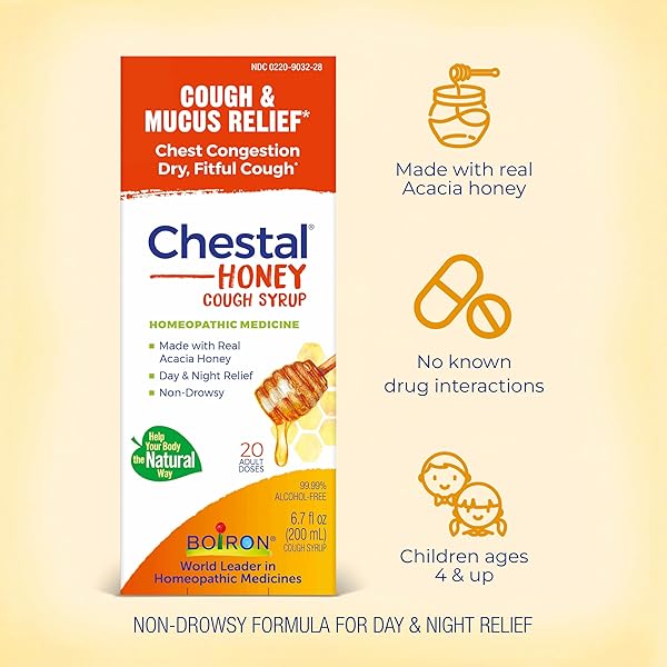 BOIRON CHESTAL HONEY ADULT COLD AND COUGH SYRUP FOR NASAL AND CHEST CONGESTION, RUNNY NOSE, AND SORE THROAT RELIEF – 6.7 FL OZ