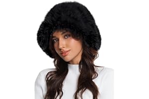 Doyesiee Faux Fur Bucket Hat for Women, Wide Brim Adjustable Fuzzy Fisherman Cap Long Pile Fluffy Winter Fashion Hat
