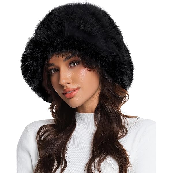 Amazon.com: Lifup Women Furry Bucket Hat Faux Fur Trimmed  display picture 3