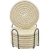 ABenkle 8 Pcs Drink Coasters with Holder, Cotton Woven Absorbent Coasters for Drinks, Minimalist Home Decor Coaster Set for Wooden Tabletop Protection Table, 4.3 inches