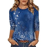 Zeagoo Women's Casual 3/4 Sleeve T-Shirts Round Neck Cute Tunic Tops Basic Tees Blouses Business Work Tee Top