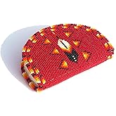 Beaded Coin Purse, Change Purse For Women, Zippered Change Pouch Wallet, Small Leather Pouch, designer key pouch (brownish-red)