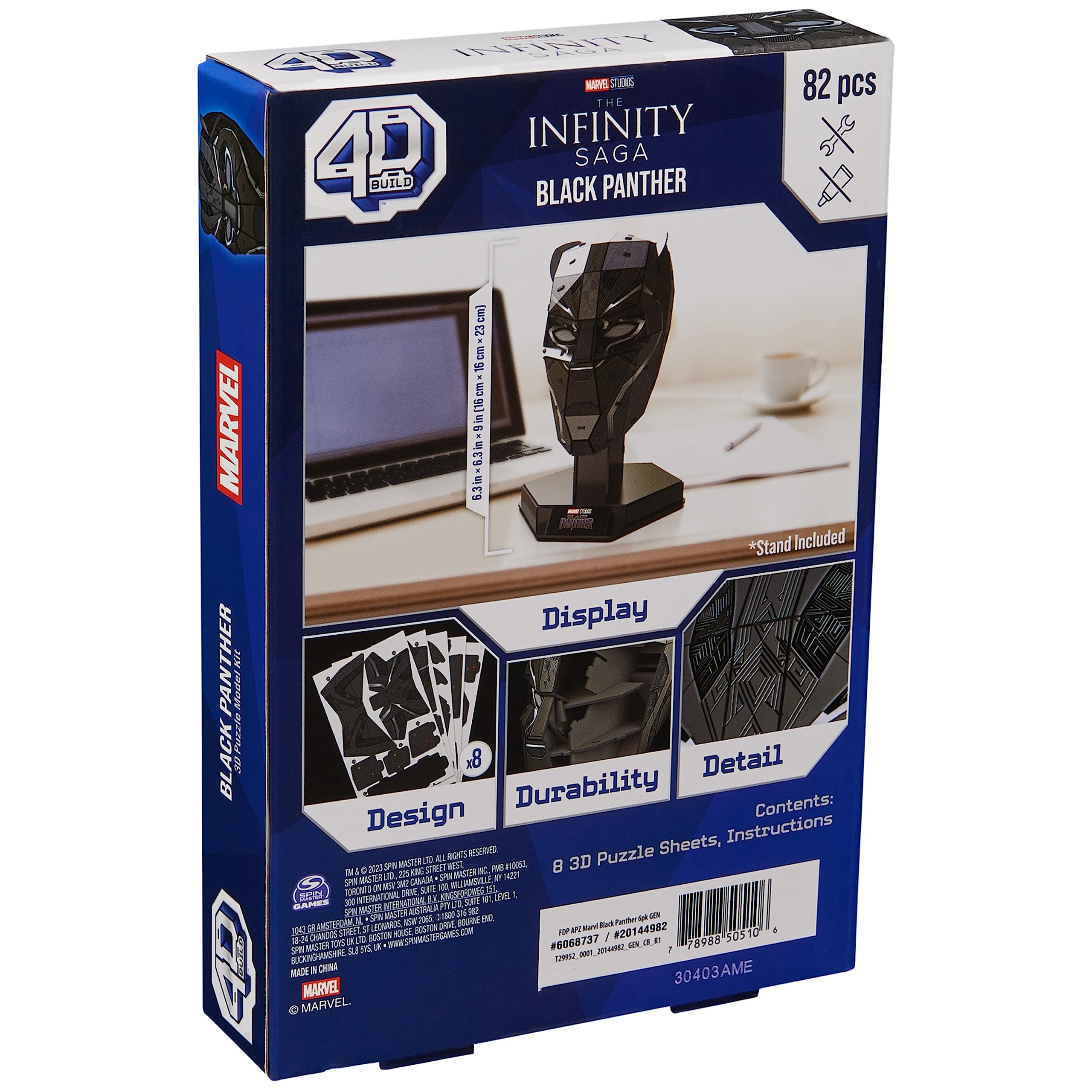 4D Build, Marvel Black Panther 3D Puzzle Model Kit with Stand 82 Pcs | Wakanda Forever Black Panther Desk Decor | 3D Puzzles for Adults & Teens 12+