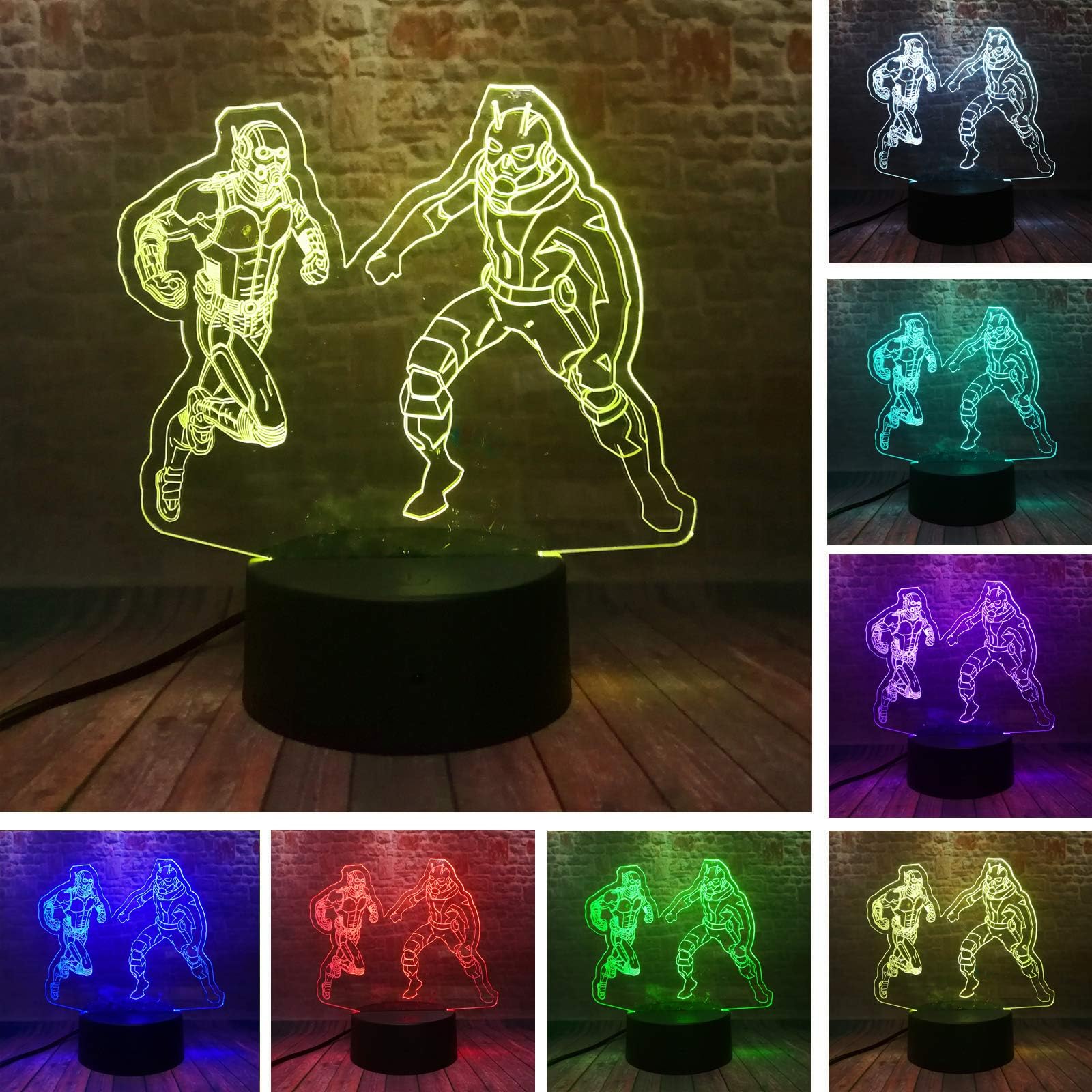 2019 LED Night Light Ant-Man Marvel Hero Lustre IR 7 Color Remote Control 3D Desk Lamp USB Child Kid Boy New Year Christmas Home Decror (Double Ant-Man)