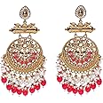 Crunchy Fashion Bollywood Jewellery Traditional Ethnic Bridal Bride Wedding Bridesmaid Gold Tone Big Indian Chandbali Jhumka Earrings Jewelry Set For Women