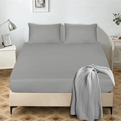My home store Fitted Sheet 25 cm Deep Microfiber Grey Single to Super King