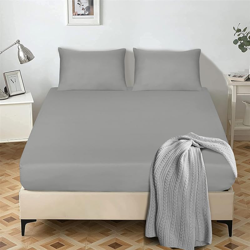 My home store Fitted Sheet 25 cm Deep Microfiber Grey Single to Super King