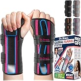 DR. BRACE Adjustable Wrist Brace Night Support for Carpal Tunnel, Doctor Developed, Upgraded with Double Splint & Therapeutic Cushion,Hand Brace for Pain Relief,Injuries,Sprains (S/M Right Hand, Black-Pink)