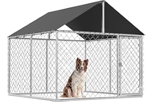 Petony 80"x 80" Outdoor Dog Enclosure Heavy Duty Dog Kennel House Mesh Dog Big Cage Pet Kennel Steel Fence with Secure Lock