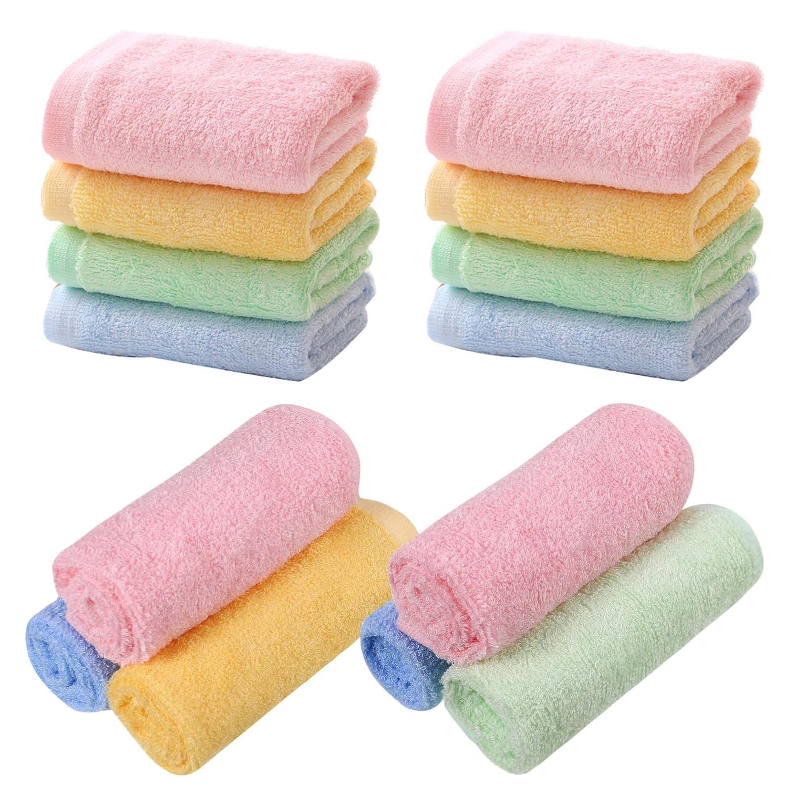12 Pcs Flannel Face Cloth, 25cm x 25cm Soft Face Cloths Flannels Cotton Wash Towels Quick Dry Reusable Face Body Cloths Squares Wash Flannels for Baby Kids Adults
