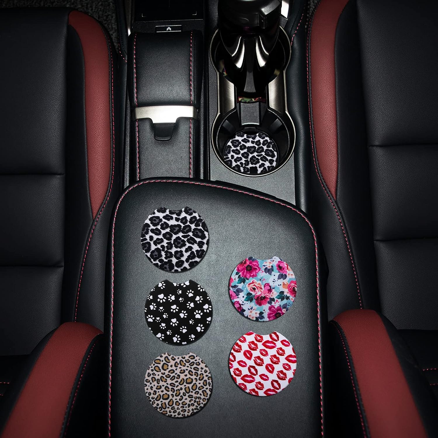lifeegrn Car Coasters, Car Cup Holder Coasters, 2.76 Inches Car Coasters for Cup Holders, Anti Slip Removable Universal Neoprene Drinks Absorbent, Car Coasters for Women(Leopard 2 Packs): Automotive