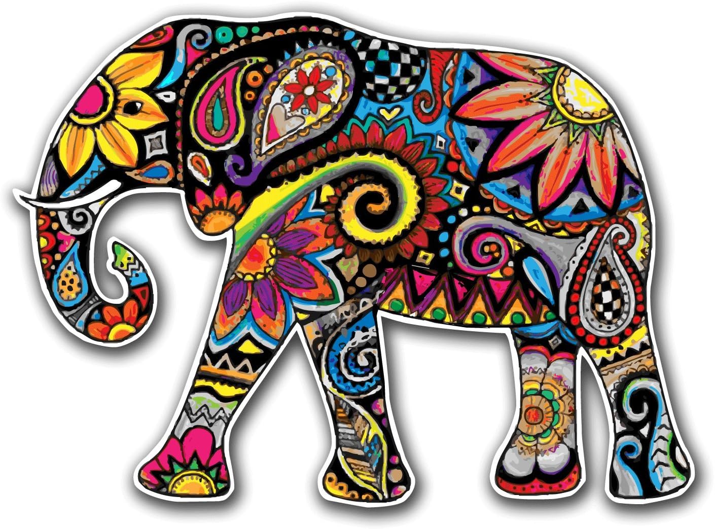 Color Pencil Paisley Elephant - 5 Inch Full Color Decal for Macbooks or Laptops - Proudly Made in The USA from Adhesive Vinyl