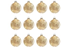DN DECONATION Gold Mercury Glass Ball Christmas Ornaments Set of 12-3.15”Luxurious Xmas Tree Hanging Bulb Decorations for New Year Thanksgiving Birthdays Party, Glass Ornaments for Elegant Xmas Halloween Decor