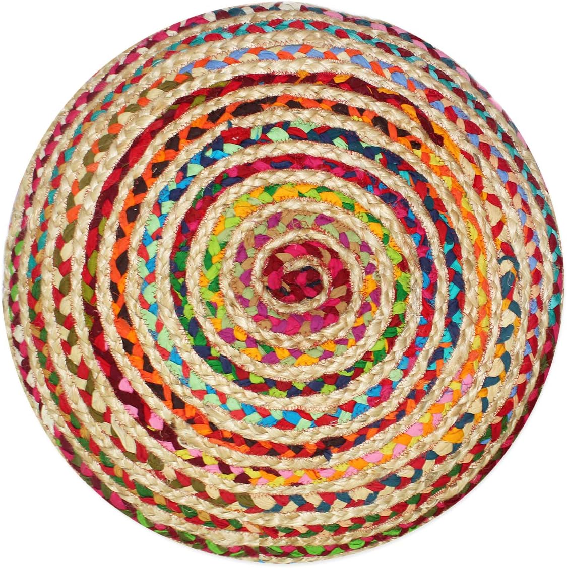 COTTON CRAFT Kaia Jute Chindhi 24 inch Round Decorative Floor Pillow, Multicolor: Home & Kitchen