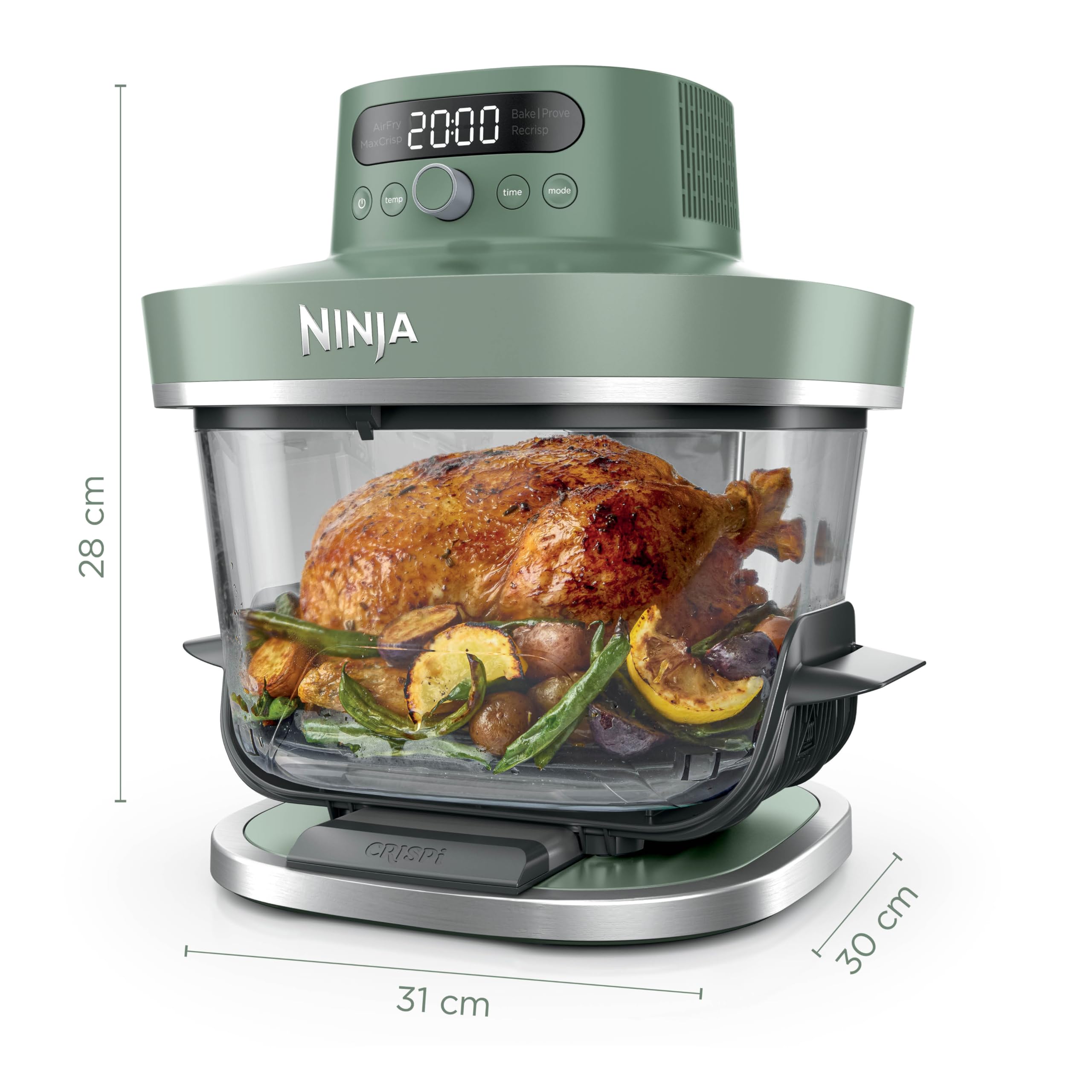 Ninja CRISPi PRO XL Glas-Heißluftfritteuse (Air-Fryer), 5 voreingestellte Zubereitungsfunktionen, CleanCrisp-Glasbehälter (5,7 l und 2,3 l) und Aufbewahrungsdeckel, Moosgrün AS090EUGN 3
