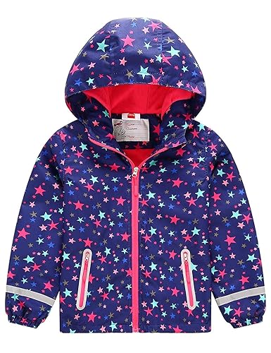 G-Kids Kinder Mädchen Kapuzenjacke Warme Gefütterte Übergangsjacke Wasserdicht Stern Druck Regenjacke Outdoorjacke Wanderjack