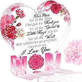 Delicate Carnation Acrylic Heart Plaque Mom Present - 5.9 x 5.9 inch Thanksgiving, Christmas, Valentine's, Mother's Day & Birthday Gift