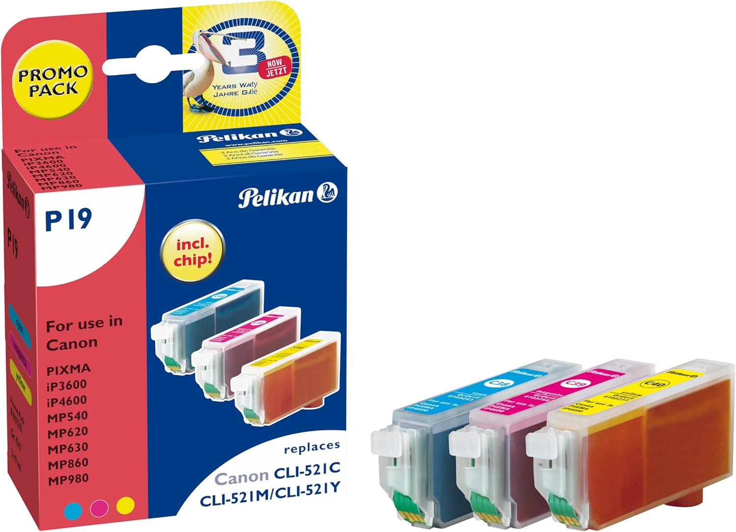 Pelikan P19 - Print cartridge ( replaces Canon CLI-521M, Canon CLI-521Y, Canon CLI-521C ) - 1 x yellow, cyan, magenta - Image 3