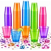 Stumbelina 100 COUNT (1 oz) NEON PLASTIC SHOT GLASS CUPS | Disposable BRIGHT 5 COLOR Variety Pack | 90's Glow Party Disco Rave 90s Fun Decorations Accessories Decor
