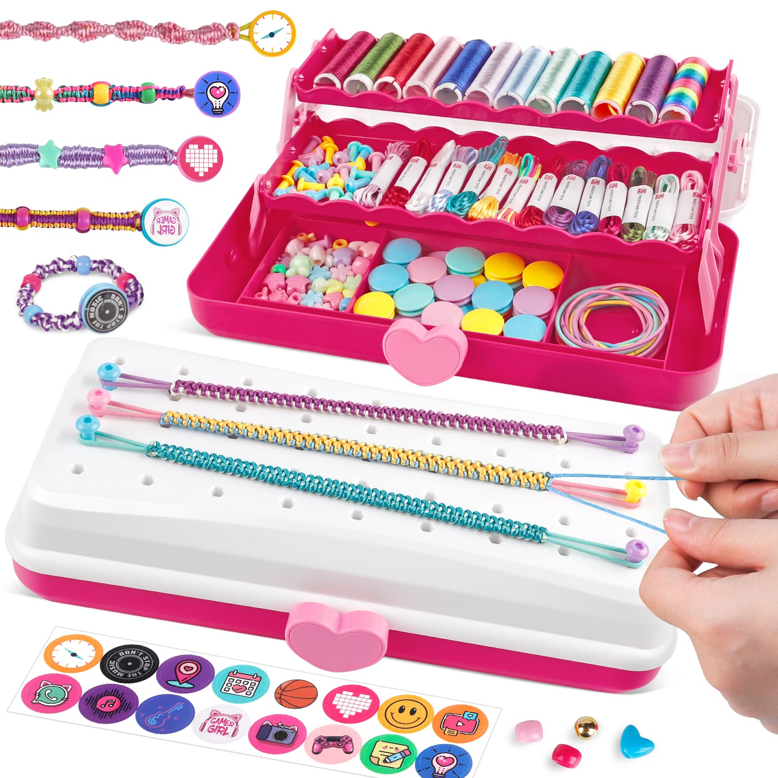 Friendship Bracelet Making Kit with Storage Box,DIY String Bracelet Arts and Craft for Girls Aged 8-12,Kids' Travel Activity Toy Set, Birthday Gifts for Ages 6 7 8 9 10 11 12 Year Old (White/Rose) — image 1