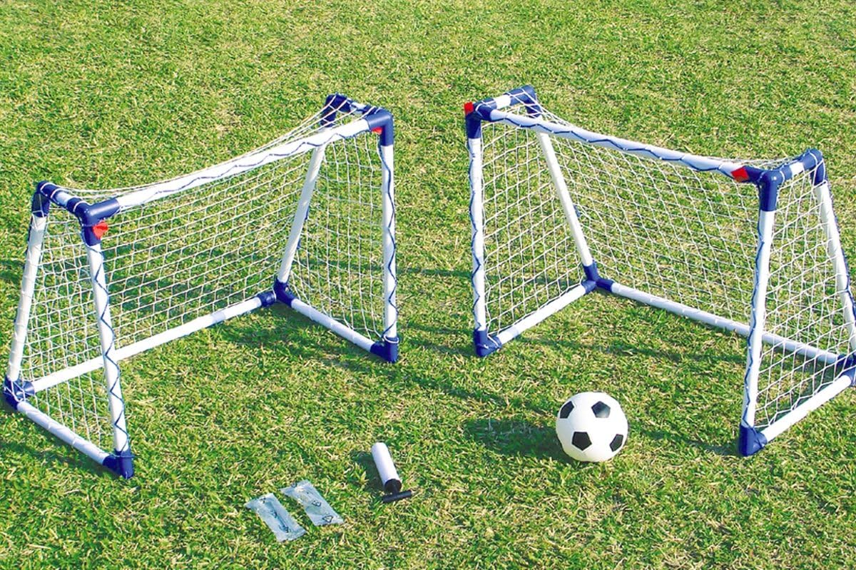 Kids twin mini practice goal posts with A frames childrens soccer goals set of 2