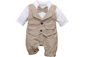 HeMarIsle HMD Baby Boy Long Sleeve Gentleman White Shirt Waistcoat Bowtie Tuxedo Onesie Jumpsuit Overall Romper