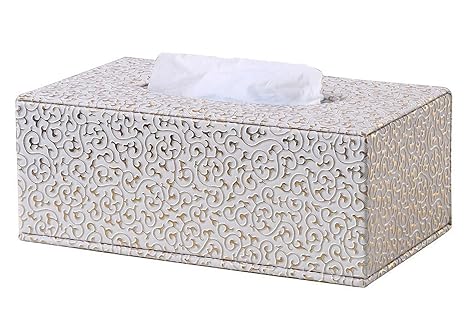 KINGFOM™ Rechteckige Leder Kosmetiktücherbox für Zuhause/Büro/Auto (Gold)