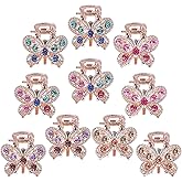 QXUJI 10PCS Rhinestone Hair Claw Jaw Clips, Crystal Metal No-slip Hair Grip Clamps, Mini Butterfly Bangs Clip Bow Hair Claw Gripper, for Women Girls Hair Pins