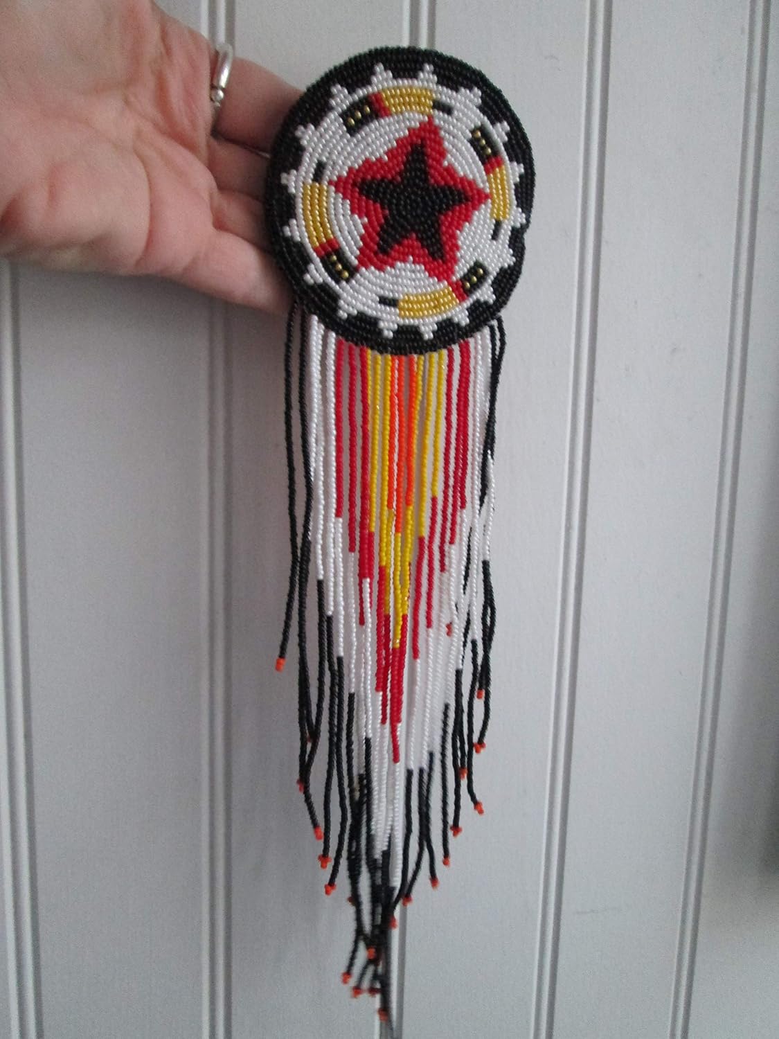 Amazon Com Large Round Hand Beaded Red White Black Yellow Disc