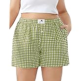 FOREYOND Plus Size Boxer Shorts for Women Gingham Lounge Sleep Plaid Shorts Y2K Beach Bottoms 1XL-5XL