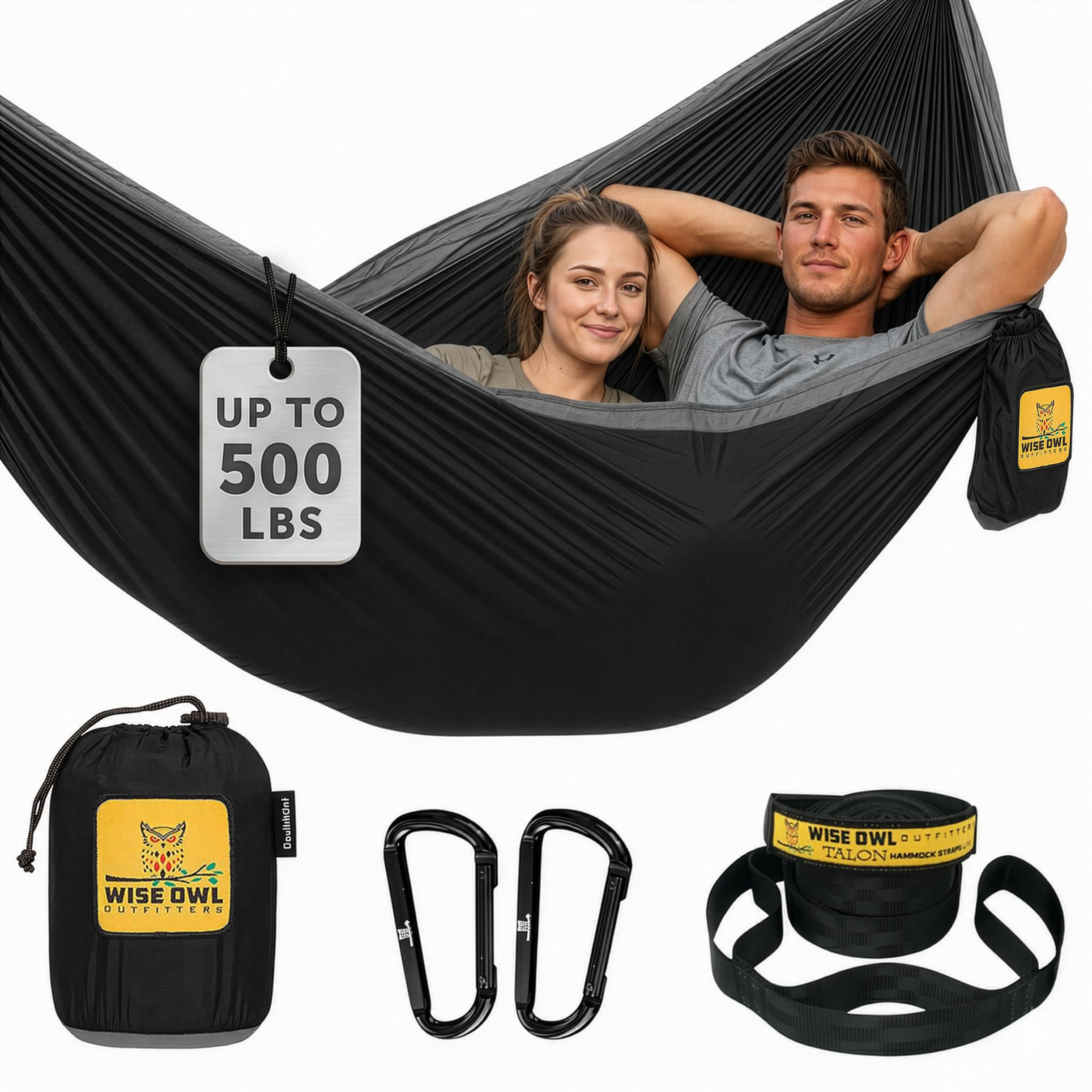 Wise Owl Outfitters Camping Hammock – up to 500lbs Portable Hammock with Tree Straps - Travel, Backpacking, Hiking, Outdoors Camping Gear - Single or Double