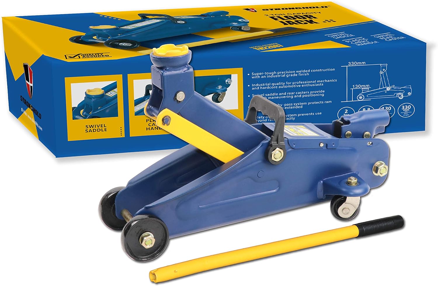 Stronghold Hydraulic Floor Jack, Steel, 12-3/4" Max. Height, 2 Ton - 4,000 lb. Capacity: Automotive