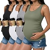 Ficerd 4 Pack Women's Maternity Tank Tops Sleeveless Side Ruched Top Crew Neck Casual Pregnancy T-Shirts Summer Basic
