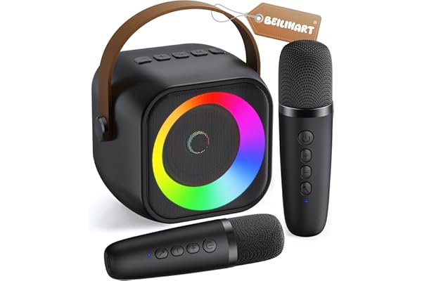 Mini Karaoke Machine, Portable Bluetooth Karaoke Speaker with 2 Wireless Microphones and Party Lights for Kids and Adults, Birthday Gifts for Girls Boys Family Home Party