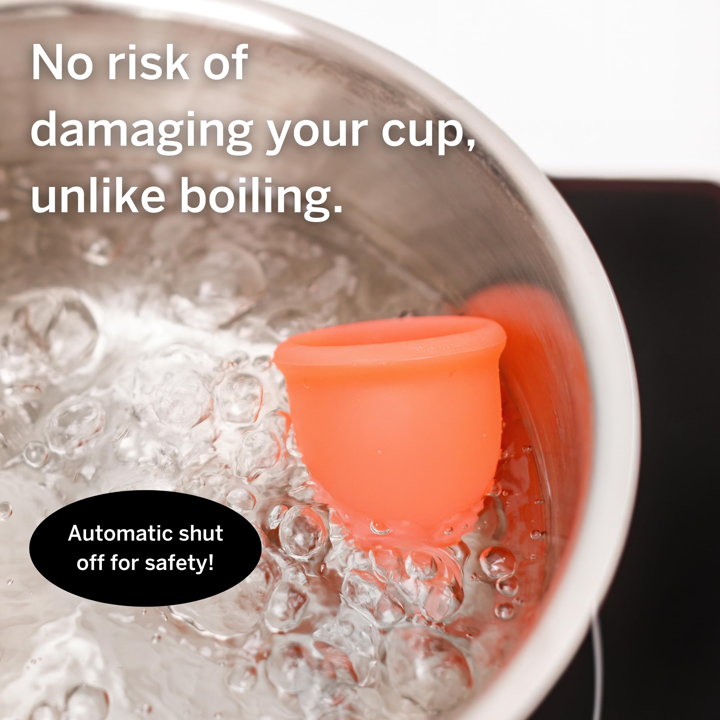 Pixie Menstrual Cup Steam Cleaner - Wash Your Cup + Kill 99.9% of Germs with Cleanser Steam for Feminine Care - 3 Minutes and Your Period Cup is Sterile! Automatic Timing Shut Off Switch (White)