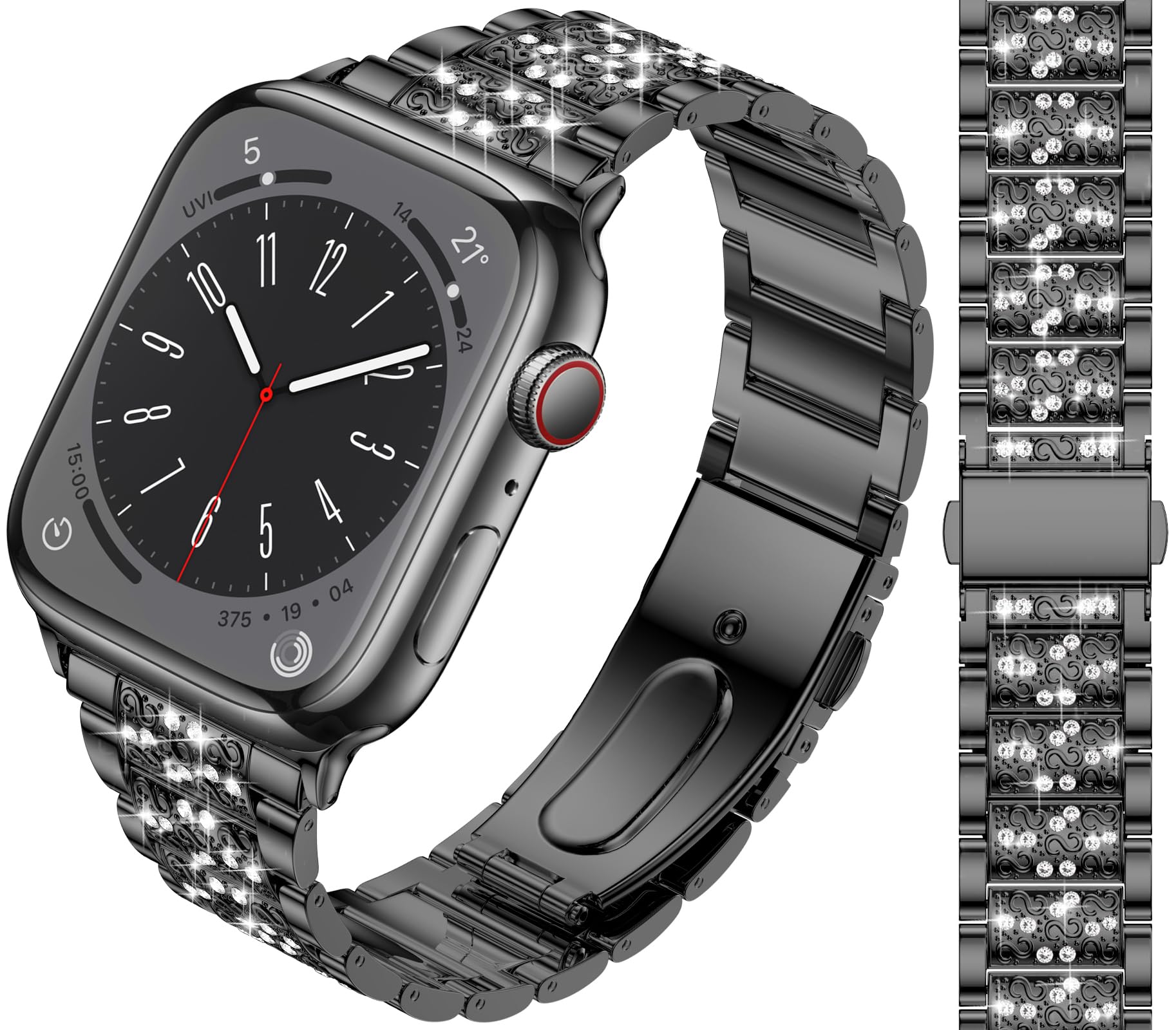 JJii Sung Bling Diamond Strap compatible with Apple Watch Straps 38mm 40mm 41mm 42mm 44mm 45mm 46mm 49mm, Women Sparkling Diamond Metal Band for iWatch Series Ultra SE 11 10 9 8 7 6 5 4 3 2 1