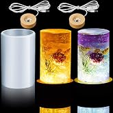 Honoson 3 Pcs Light Resin Mold Set, USB Base, 2 x 3.5 Inches, Column | Silicone Mold for DIY Table Lamp and Candle, 2 Wooden Lighted Stands with USB Power, Creates Glowing Desktop Decor