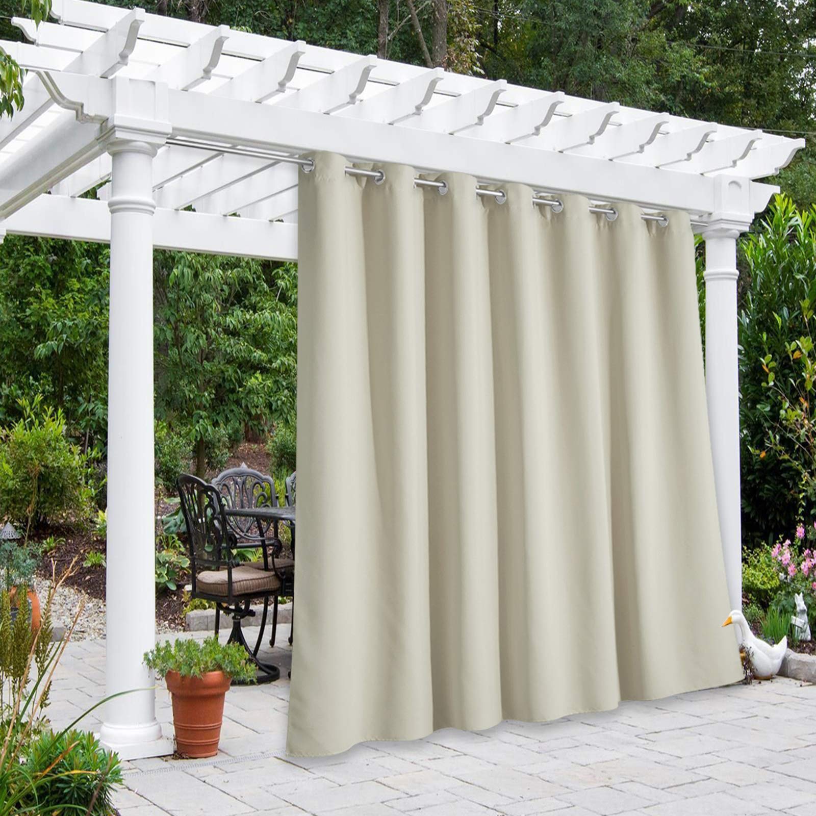 NICETOWN Outdoor Divider Curtain Waterproof for Patio 84 inch Length, Vertical Blinds Blackout Thermal Insulated Stainless Steel Grommet Top Slider for Outdoor Living, Beige, 1 Panel, W100 x L84 Image