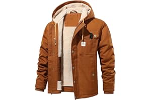 NAVEKULL Men's Winter Water Resistant Work Jacket Loose Fit Sherpa Lined Insulated Canvas Hooded Coat