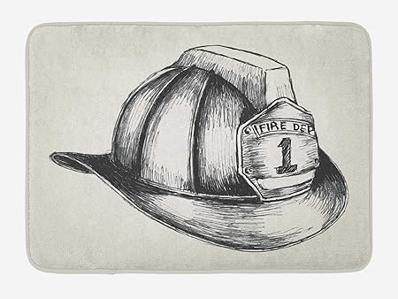 Yilan Fireman Bath Mat Sketch Style Illustration A Firefighter The Fire Department Plush Bathroom Decor Mat With Non Slip Backing Pale Grey Amazon Co Uk Kitchen Home