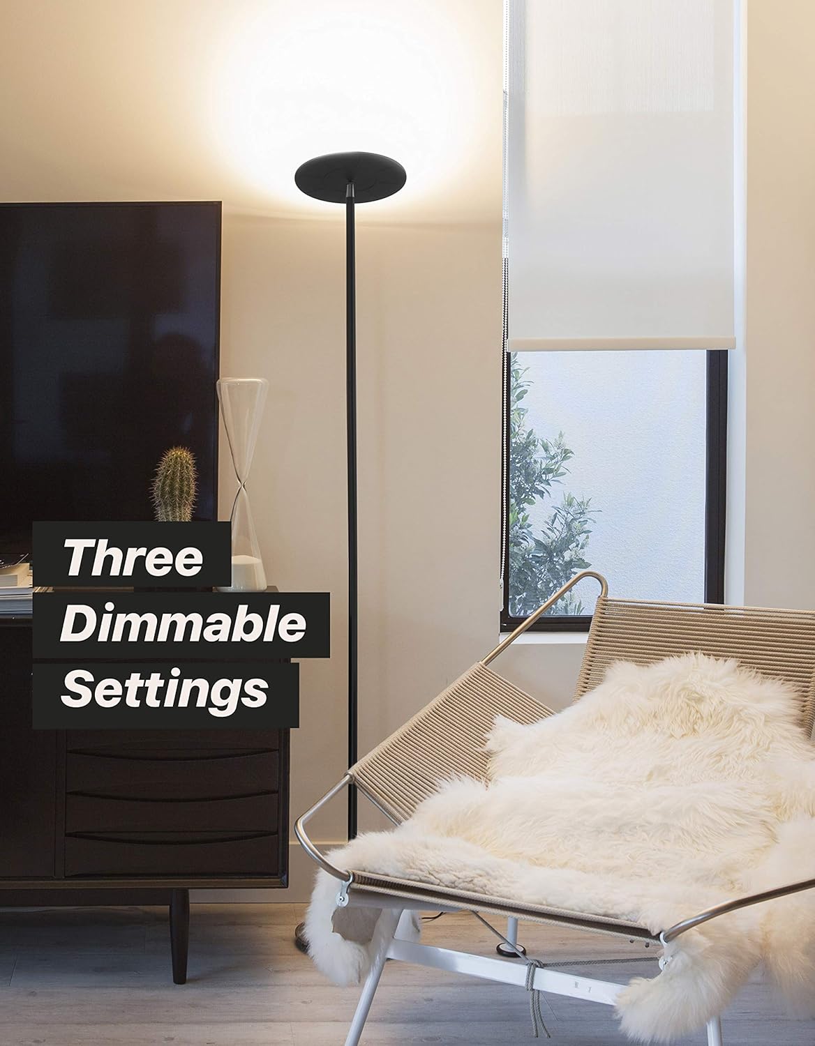 Brightech Sky LED Torchiere Super Bright Floor Lamp - Contemporary, High Lumen Light for Living Rooms & Offices - Dimmable, Indoor Pole Uplight for Bedroom Reading - Black - - 