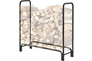 TMEE 4ft Firewood Rack Outdoor Heavy Duty Log Rack Firewood Storage Rack Holder Steel Tubular Easy Assemble Fire Wood Rack for Patio Kindling Logs Storage Steel Tubular Wood Pile Rack Tool Black (4ft)