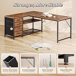 PRAISUN 53" L Shaped Desk with Power Outlets and