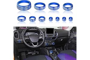 SENSHINE Knob Covers for 2021 2022 2023 2024 Ford Bronco Sport Accessories Aluminum Alloy Air Conditioner, Vent, Headlight Contorl Volume Tune Ring 4WD Knob Gear Shift Switch Button Covers 11Pcs (Blue)