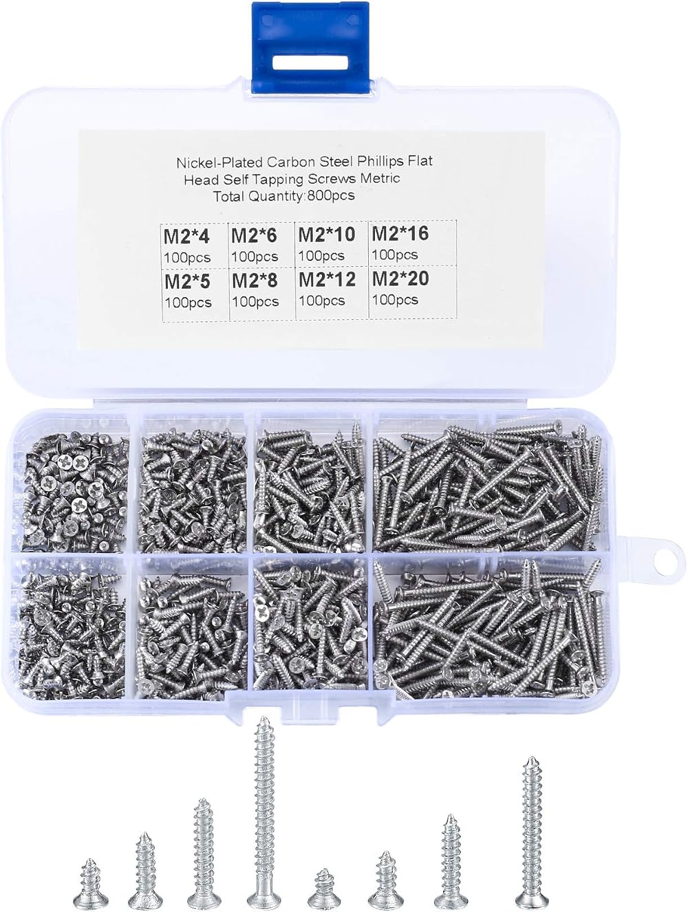 LJHOME 800 Pcs M2 Self Tapping Screws Assorted Sizes 4-20mm with Box